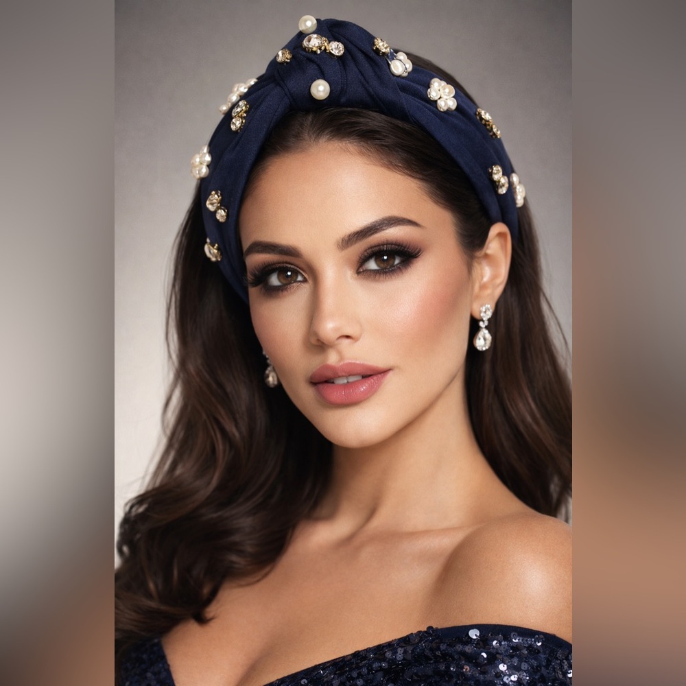 Elegant Navy Pearl Embellished Headband